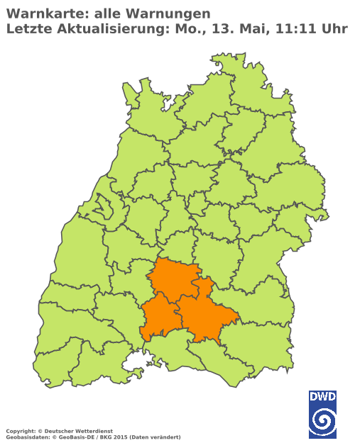 Aktuelle Wetterwarnungen für Breisgau-Hochschwarzwald und Stadt Freiburg
