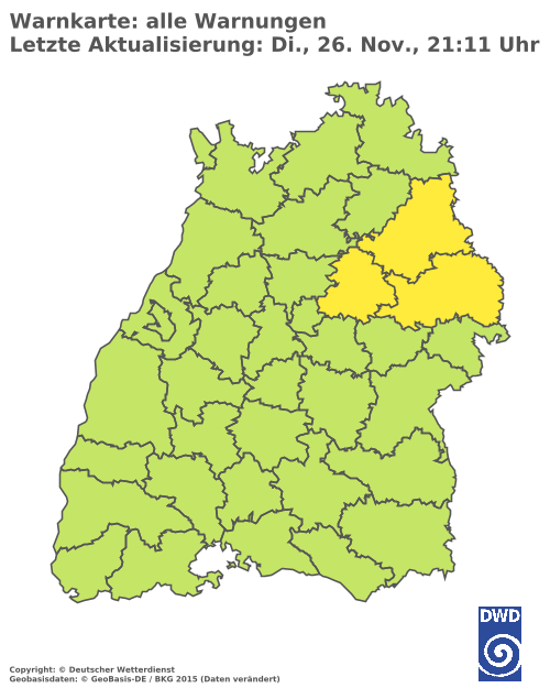 Aktuelle Wetterwarnungen für Breisgau-Hochschwarzwald und Stadt Freiburg