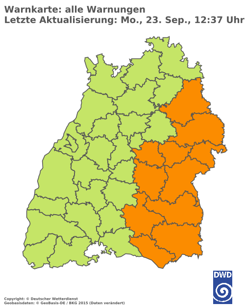 Aktuelle Wetterwarnungen für Breisgau-Hochschwarzwald und Stadt Freiburg